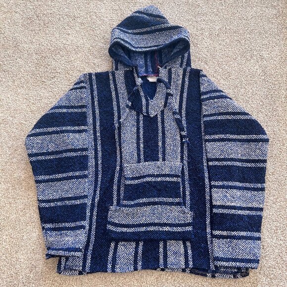 Other - Artesanias Cuamatzi Sweater Blue Hoodie Rug Hippie Poncho